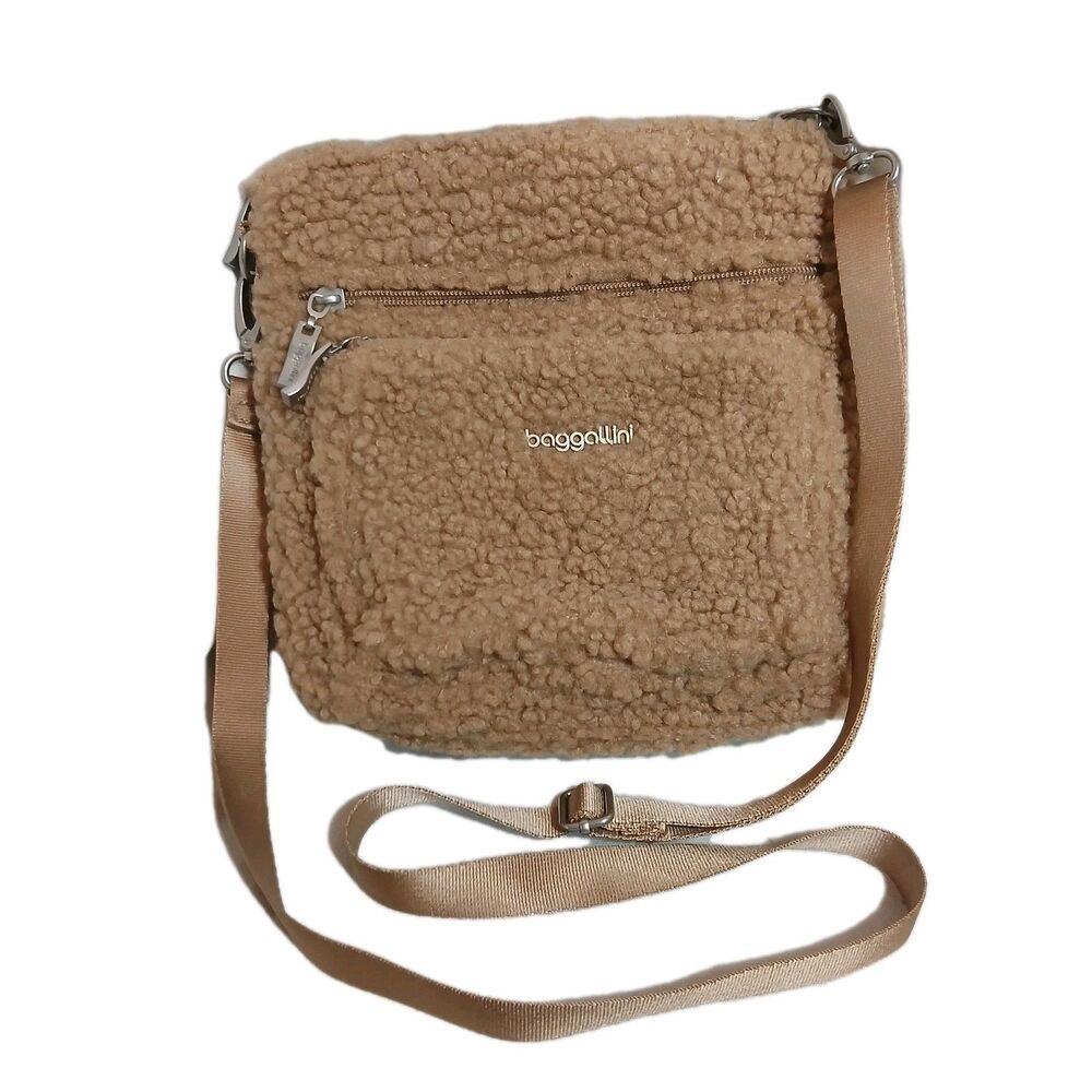 Baggallini Faux Sherpa Crossbody Bag Silvertone Hardware